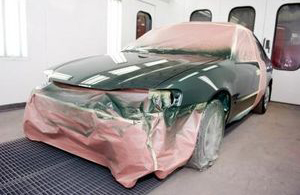 Car respray in progress at Egan's spray booth